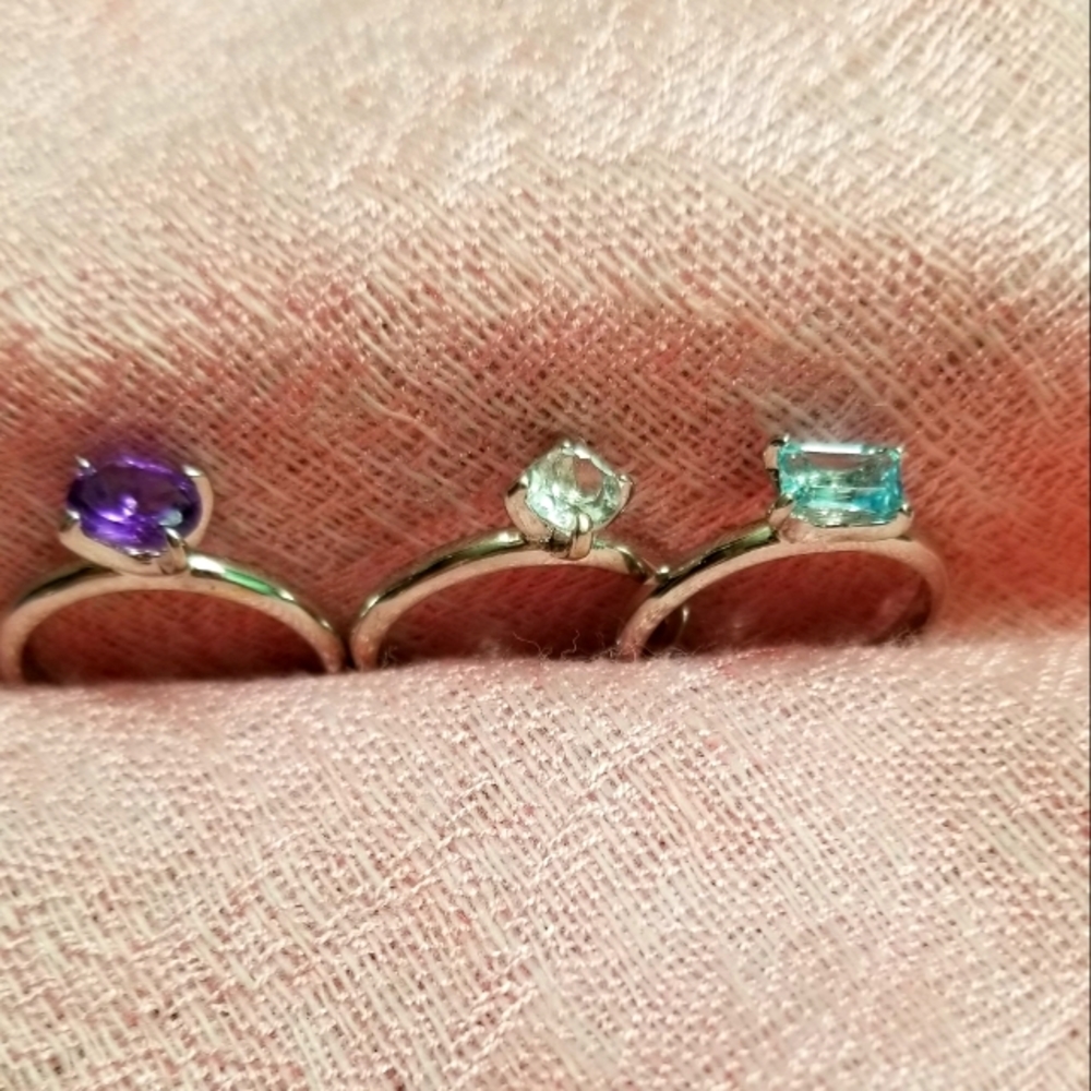 3 Colorful Rings! Costume jewelry Silver/Purple/Pink/Clear Glass